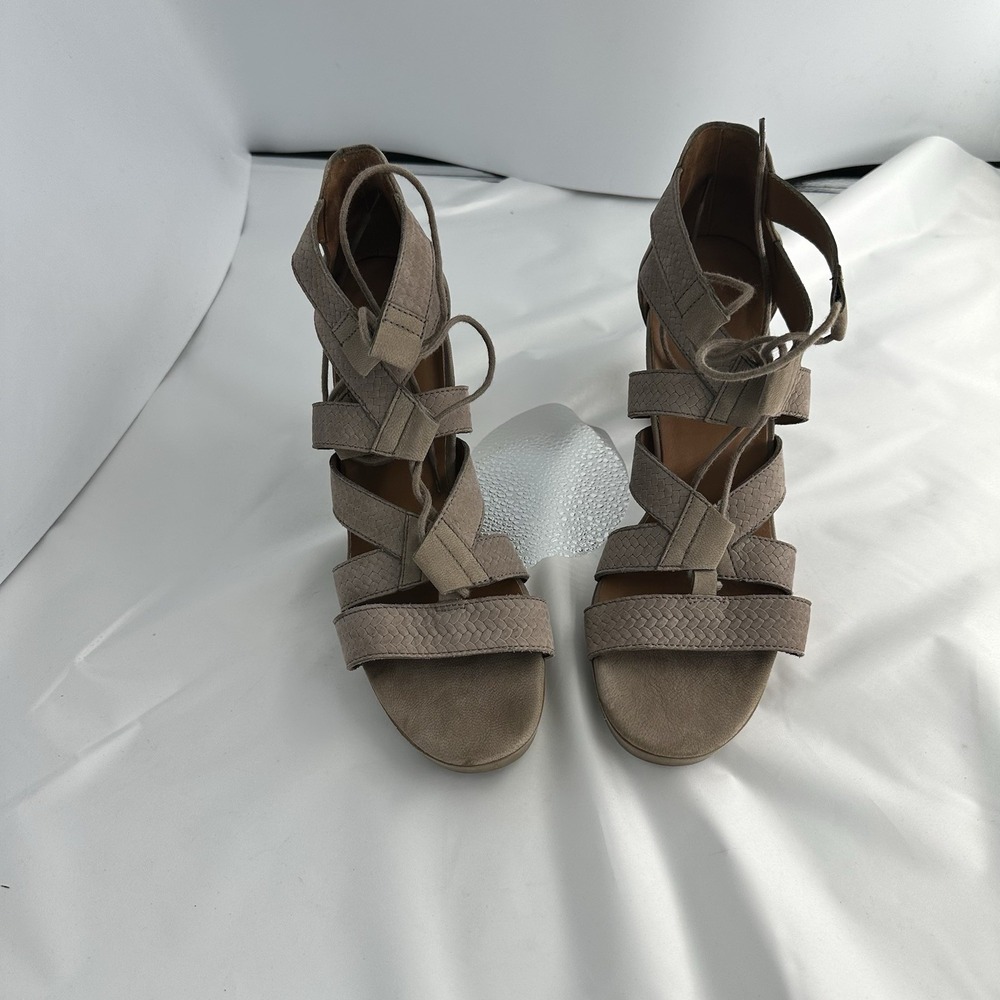 Paul Green Prague Tan Lace Up Peep Toe Heels Shoes Women's Size 6.5